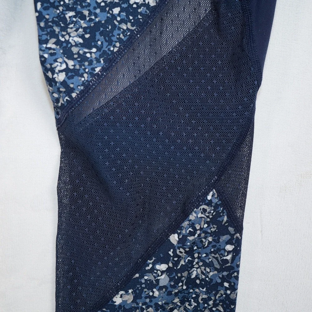 Athleta Medium Leggings Blue Speckled Mesh Panel High Waisted Performance Womens
